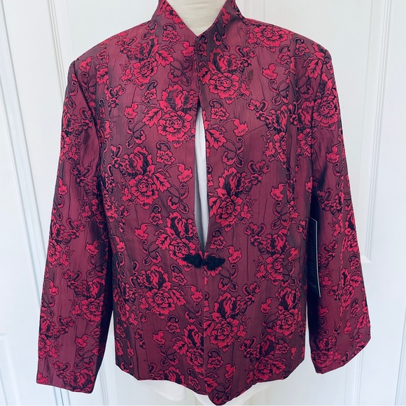 Coldwater Creek red black rose floral blazer jacket size 16 - Picture 9 of 13